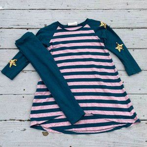 Paper Wings Girls Stripe Tunic Top Leggings Set Gold Star Sequins Size 7